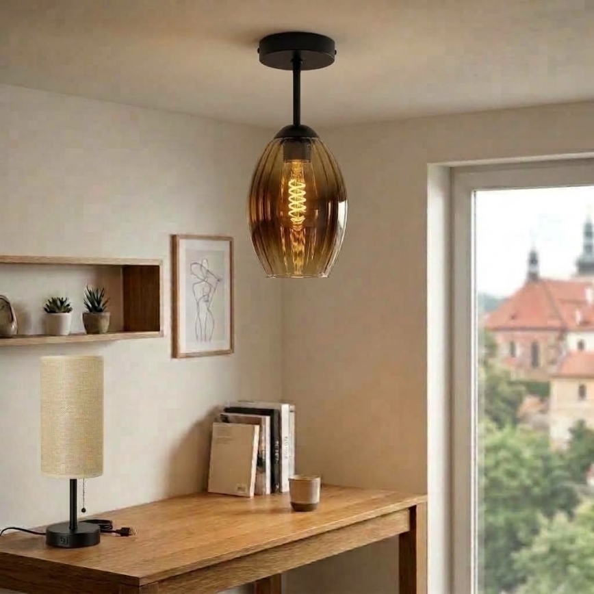 BRILAGI - LED Surface-mounted chandelier RETRO GLASS 1xE27/60W/230V Ø 17 cm black/smoky beige