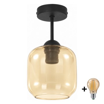 BRILAGI - LED Flush-mounted Ceiling Light RETRO GLASS 1xE27/60W/230V diam. 14 cm black/smoked beige