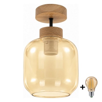 BRILAGI - LED Flush-mounted ceiling light RETRO GLASS 1xE27/60W/230V Ø 14 cm oak/smoked beige
