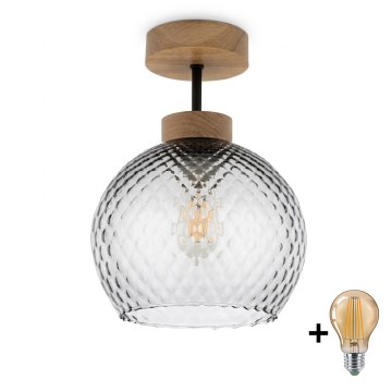 BRILAGI - LED Flush-mounted ceiling light RETRO GLASS 1xE27/60W/230V Ø 18 cm oak/smoked gray