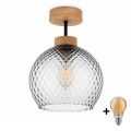 BRILAGI - LED flush-mounted ceiling light RETRO GLASS 1xE27/60W/230V Ø 25 cm oak/smoky grey