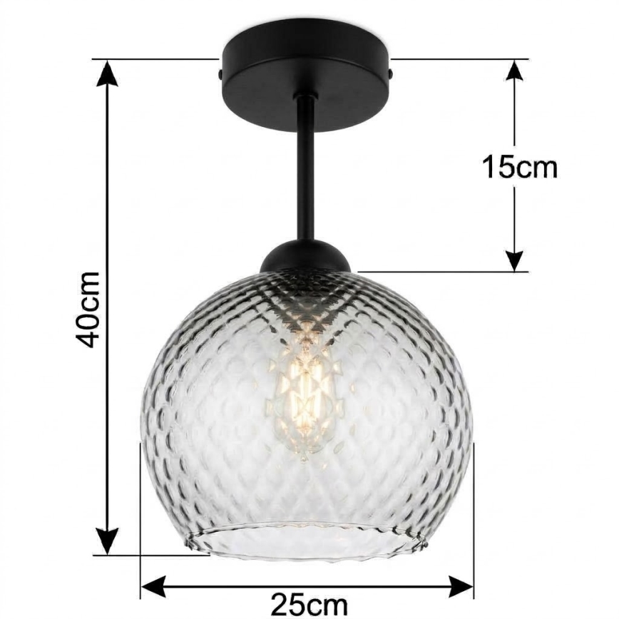 BRILAGI - LED Surface-mounted chandelier RETRO GLASS 1xE27/60W/230V Ø 25 cm black/smoked grey