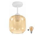 BRILAGI - LED Flush-mounted chandelier RETRO GLASS 1xE27/60W/230V Ø 14 cm white/smoked beige