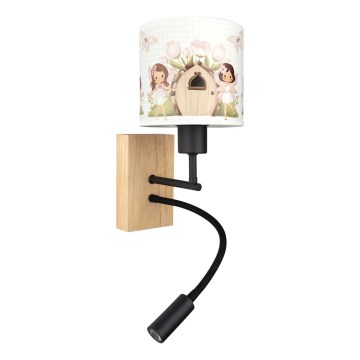 BRILAGI - LED Kids' Adjustable Wall Lamp BOBO WOOD 1xE27/25W/230V + LED/3W oak/black/white/pink/fairies