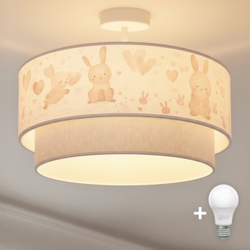Brilagi - LED Kids' flush-mount ceiling light BOBO 1xE27/60W/230V Ø 40 cm cream/grey/rabbits