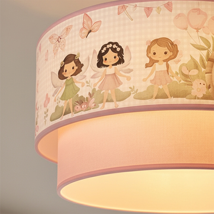Brilagi - LED Kids' Flush-Mount Ceiling Light BOBO 1xE27/60W/230V Ø 40 cm Pink/Fairies