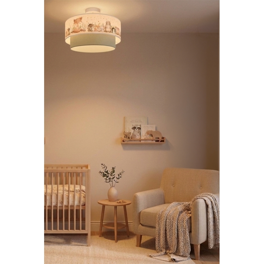 Brilagi - BOBO LED Children's Flush-Mount Ceiling Light 1xE27/10W/230V Ø40 cm White/Green/Animal Motifs