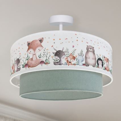 Brilagi - BOBO LED Children's Flush-Mount Ceiling Light 1xE27/10W/230V Ø40 cm White/Green/Animal Motifs