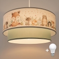 Brilagi - LED Kids' Pendant Lamp on Cable BOBO 1xE27/10W/230V Ø 40 cm white/green/animal motifs
