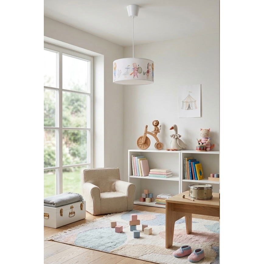 Brilagi - LED Kids' Pendant Light on Cable BOBO 1xE27/10W/230V dia. 35 cm white/animal motifs