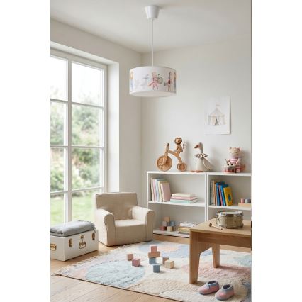Brilagi - LED Kids' Pendant Light on Cable BOBO 1xE27/60W/230V dia. 35 cm white/animal motifs