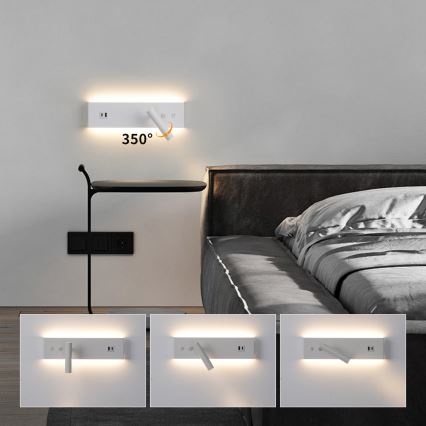 Brilagi - NOCTIS LED Wall Spotlight with USB Port, LED/3W/230V + LED/9W, White