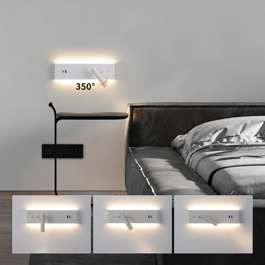 Brilagi - NOCTIS LED Wall Spotlight with USB Port, LED/3W/230V + LED/9W, White