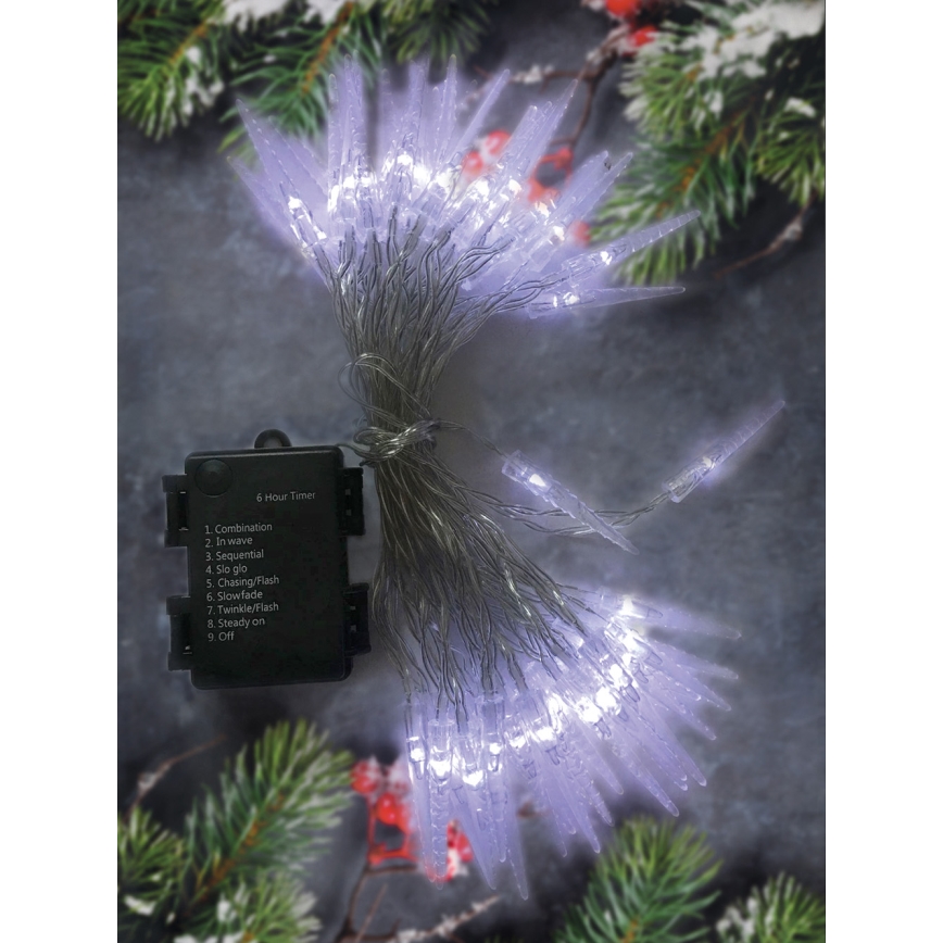 Brilagi - LED Outdoor Christmas chain 50xLED/8 functions/3xAA 8m IP44 cool white