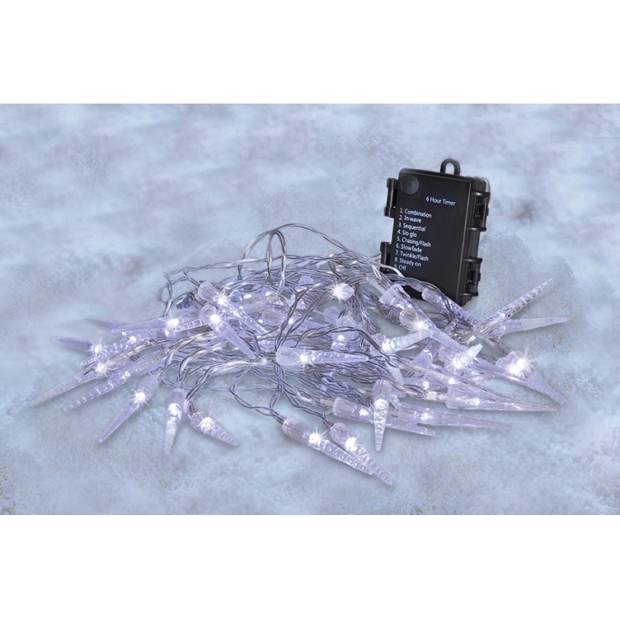 Brilagi - LED Outdoor Christmas chain 50xLED/8 functions/3xAA 8m IP44 cool white