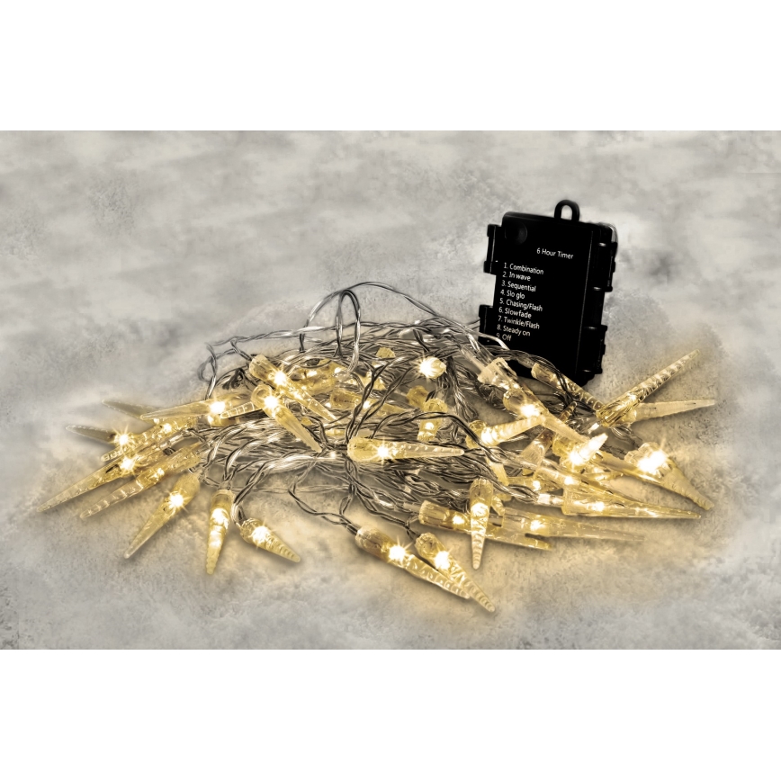 Brilagi - LED Outdoor Christmas chain 50xLED/8 functions/3xAA 8m IP44 warm white