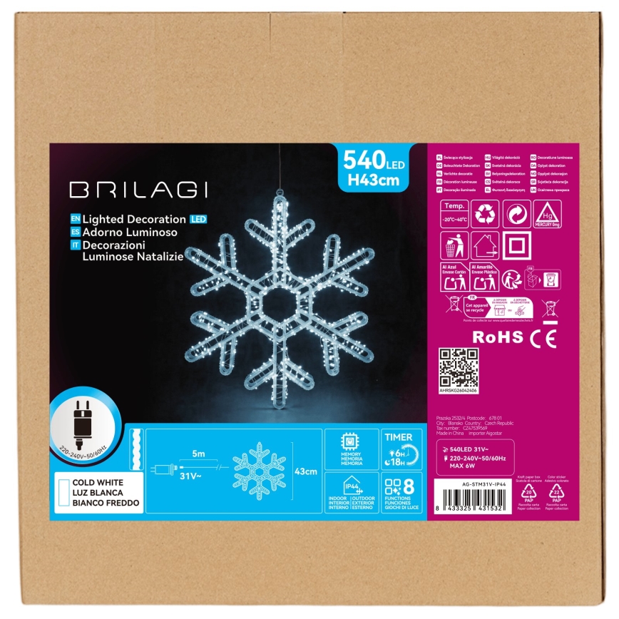 BRILAGI - LED Outdoor Christmas Decoration LED/6W/8 functions 43 cm IP44 snowflake cool white