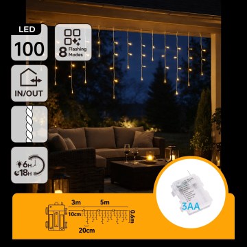BRILAGI - LED Outdoor Christmas String Lights 100xLED/3xAA/8 functions 8x0.6m IP44 warm white