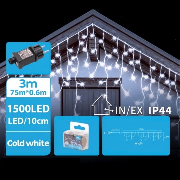 BRILAGI - LED Outdoor Christmas String Lights 1500 LEDs / 12 W / 8 functions / 78 x 0.6 m / IP44 / cool white