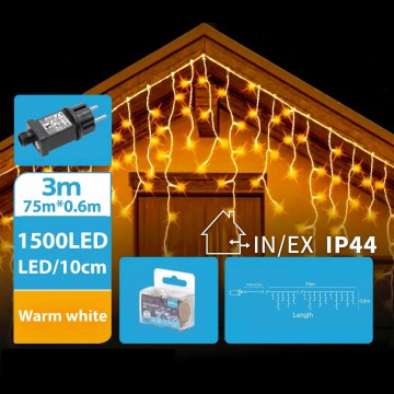 BRILAGI - LED Outdoor Christmas String Lights 1500 LEDs/12W/8 functions 78x0.6m IP44 warm white