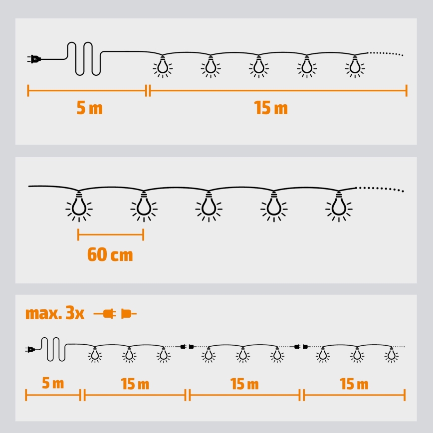 Brilagi - LED Outdoor decorative chain GARLAND 25xE12 20m IP44 cool white