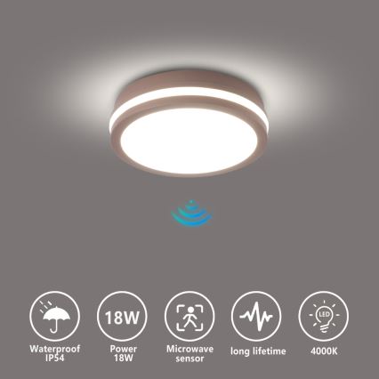 Brilagi - LED Outdoor Ceiling Light with Sensor BENE LED/18W/230V Ø 21.5 cm Brown IP54