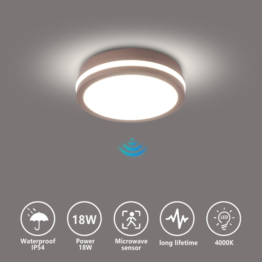 Brilagi - LED Outdoor Ceiling Light with Sensor BENE LED/18W/230V Ø 21.5 cm Brown IP54