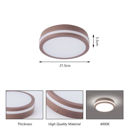 Brilagi - LED Outdoor Ceiling Light with Sensor BENE LED/18W/230V Ø 21.5 cm Brown IP54