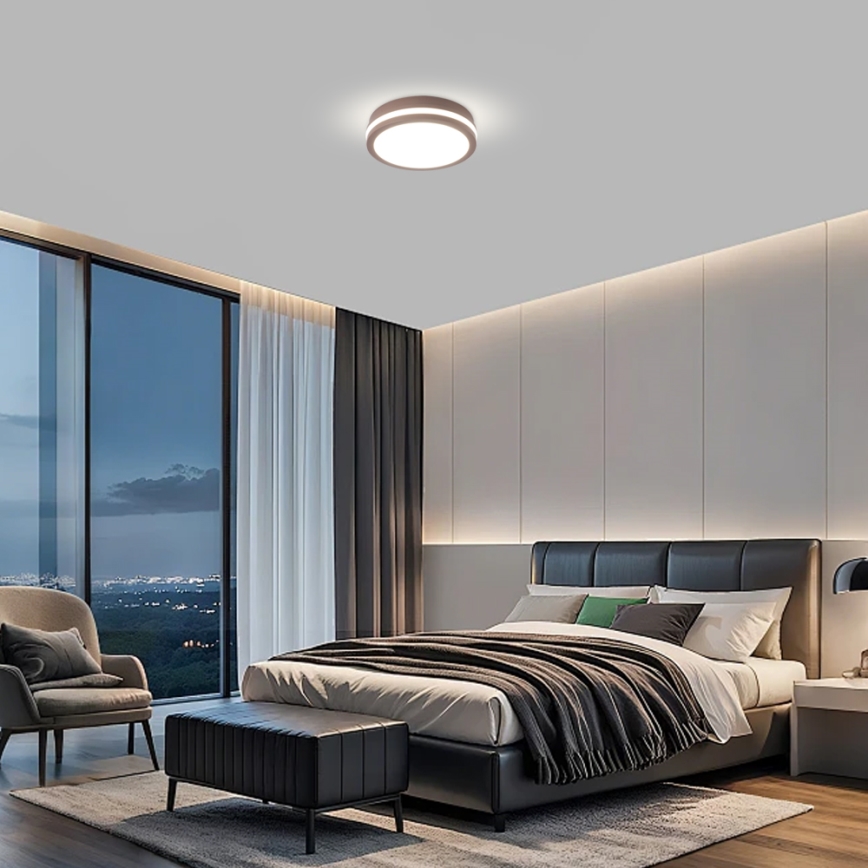 Brilagi - BENE LED outdoor ceiling light with sensor, LED/18W/230V, Ø 21,5 cm, brown, IP54