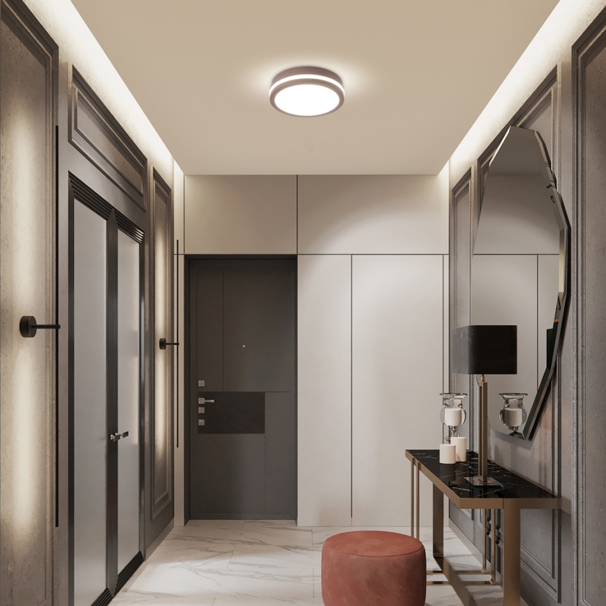 Brilagi - BENE LED outdoor ceiling light with sensor, LED/18W/230V, Ø 21,5 cm, brown, IP54