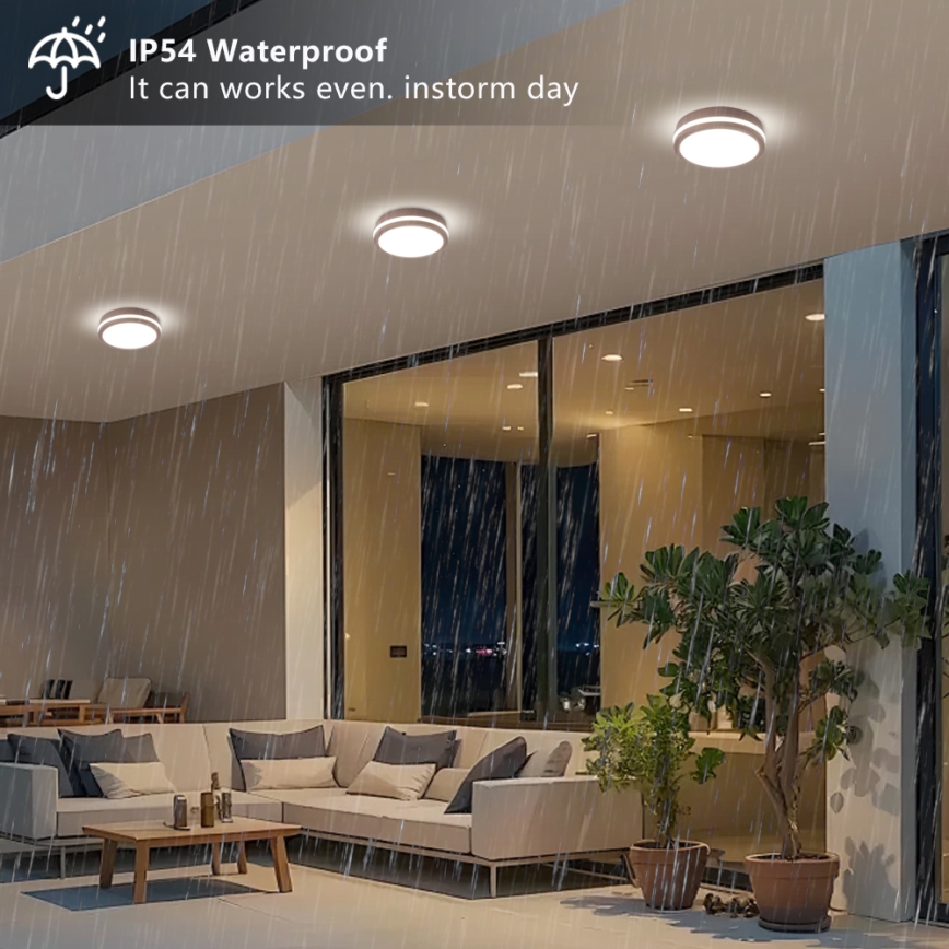 Brilagi - BENE LED outdoor ceiling light with sensor, LED/18W/230V, Ø 21,5 cm, brown, IP54