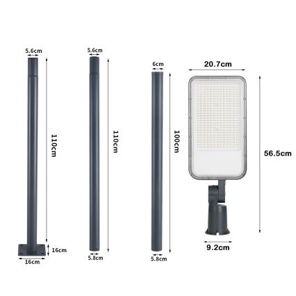 Brilagi - LED outdoor street lamp with 3 m pole and swivel joint URBANLIGHT LED/200W/230V anthracite IP65