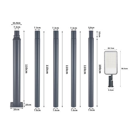 Brilagi - URBANLIGHT LED Outdoor Street Light with 5 m Pole and Swivel Joint, 200W/230V, Anthracite, IP65