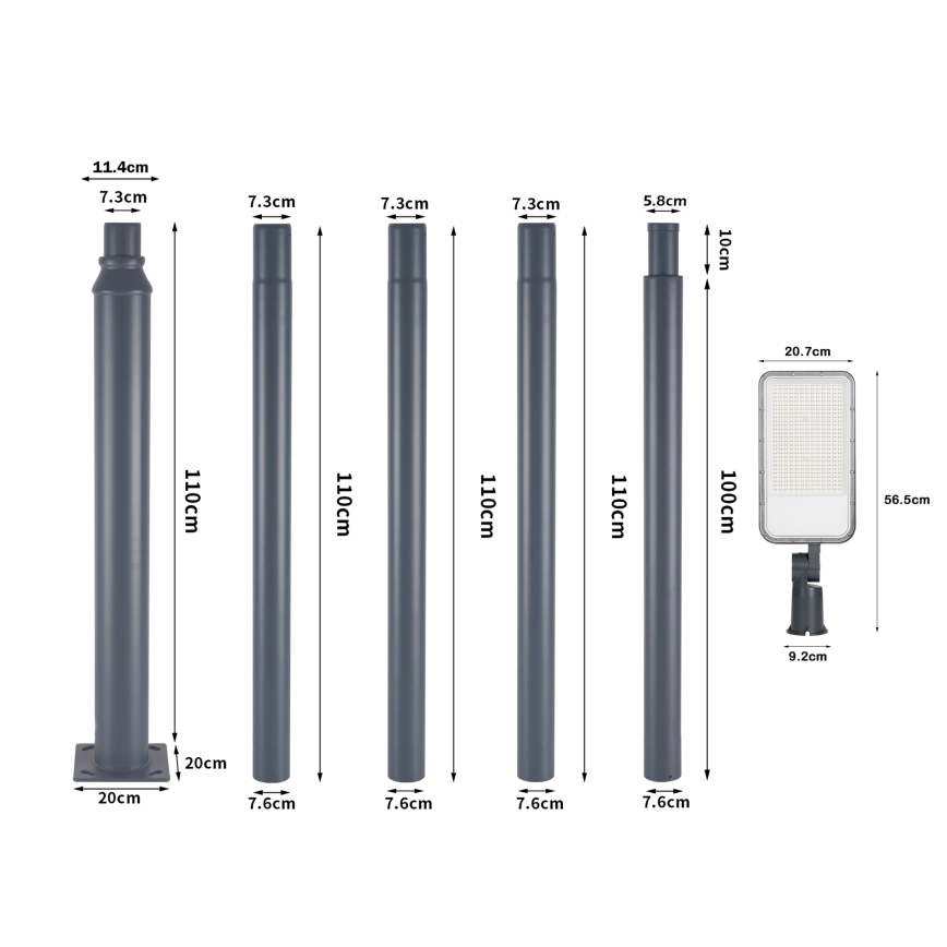 Brilagi - URBANLIGHT LED Outdoor Street Light with 5 m Pole and Swivel Joint, 200W/230V, Anthracite, IP65