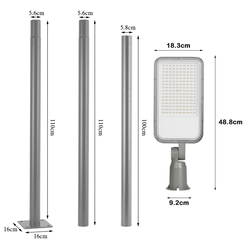 Brilagi - URBANLIGHT LED/100W/230V outdoor street light with 3 m pole and adjustable joint, gray, IP65