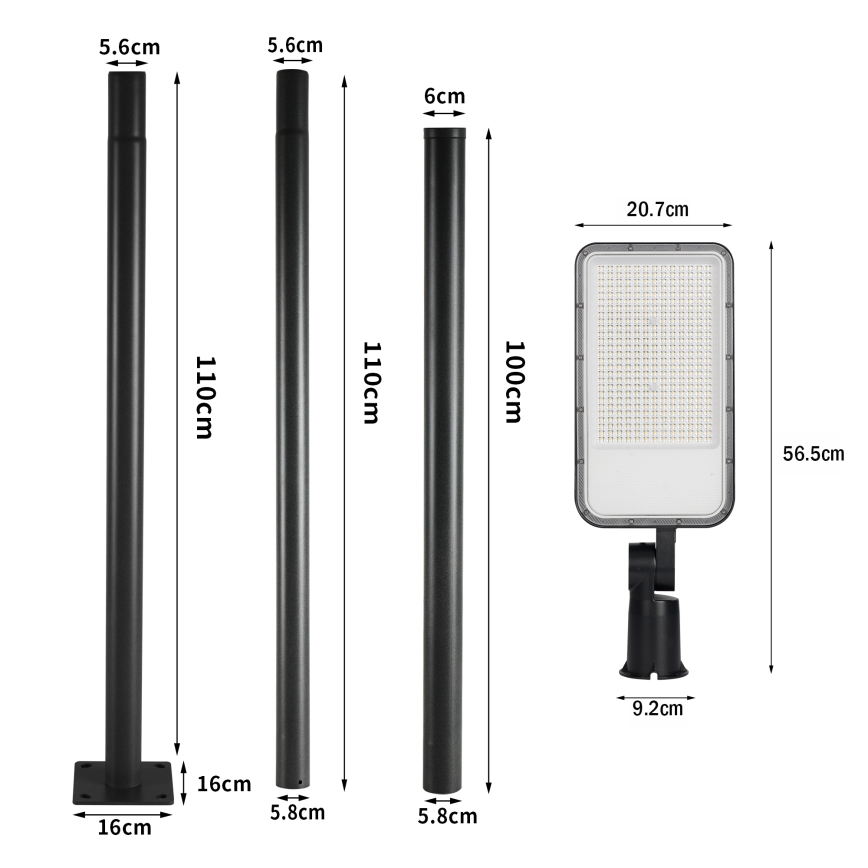 Brilagi - URBANLIGHT LED outdoor street lamp with 3 m pole and swivel joint, 200W/230V, black, IP65