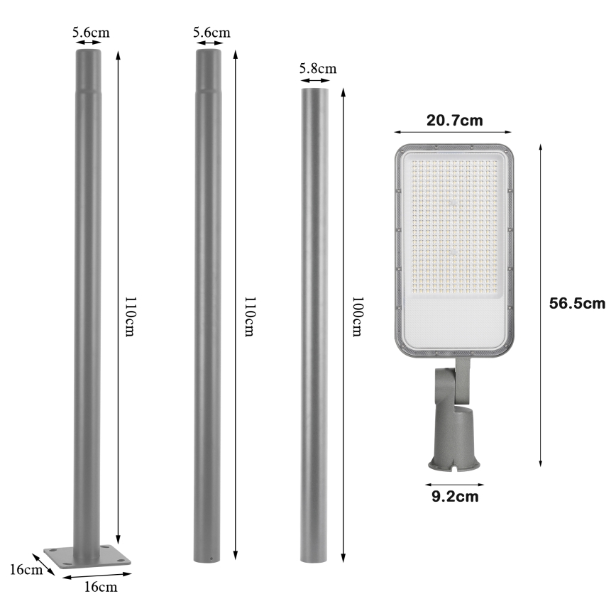 Brilagi - LED Outdoor Street Lamp with 3 m Post and Swivel Joint URBANLIGHT LED/200W/230V grey IP65