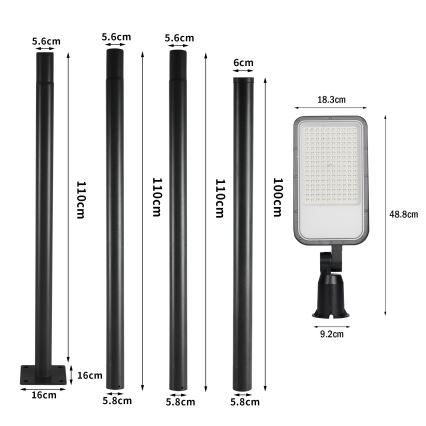 Brilagi - LED outdoor street lamp with 4 m pole and adjustable joint URBANLIGHT LED/100W/230V black IP65