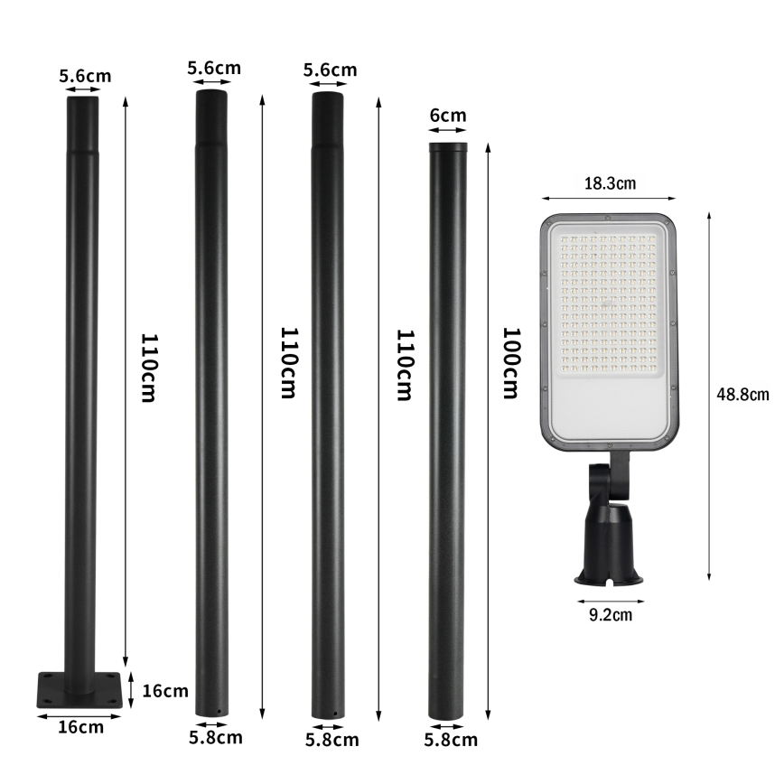 Brilagi - LED outdoor street lamp with 4 m pole and adjustable joint URBANLIGHT LED/100W/230V black IP65