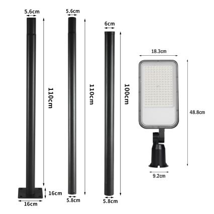 Brilagi - LED Outdoor Streetlight with 3 m Pole and Adjustable Joint URBANLIGHT LED/100W/230V Black IP65