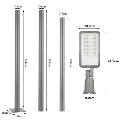Brilagi - LED URBANLIGHT outdoor street light with 3 m pole and articulated joint LED/50W/230V grey IP65