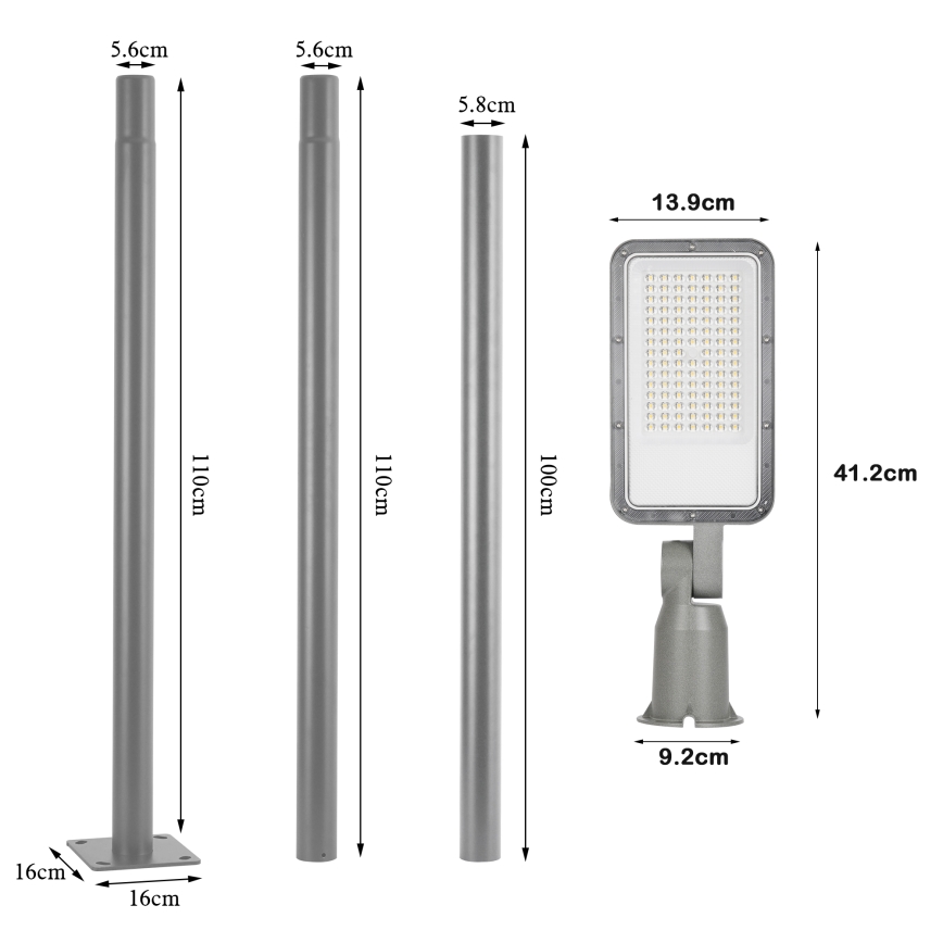 Brilagi - LED URBANLIGHT outdoor street light with 3 m pole and articulated joint LED/50W/230V grey IP65
