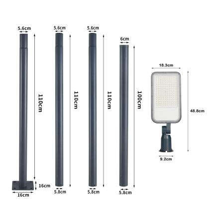 Brilagi - URBANLIGHT LED outdoor street lamp with 4 m pole and swivel joint, 100W, 230V, anthracite, IP65