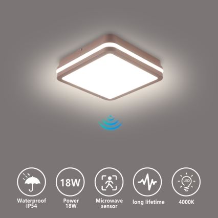 Brilagi - BENE LED Outdoor Ceiling Light with Sensor, LED/18W/230V, 21.5x21.5 cm, Brown, IP54