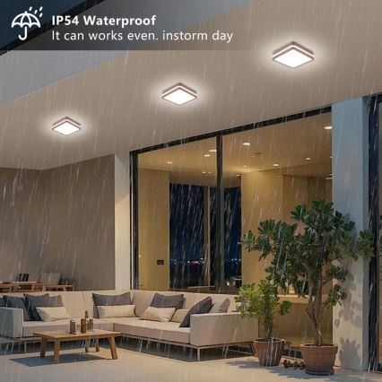 Brilagi - BENE LED Outdoor Ceiling Light with Sensor, LED/18W/230V, 21.5x21.5 cm, Brown, IP54