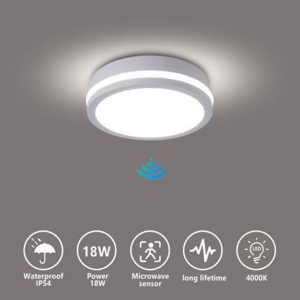 Brilagi - LED outdoor ceiling light with sensor BENE LED/18W/230V, Ø 21.5 cm, white, IP54
