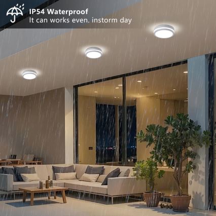 Brilagi - LED outdoor ceiling light with sensor BENE LED/18W/230V, Ø 21.5 cm, white, IP54