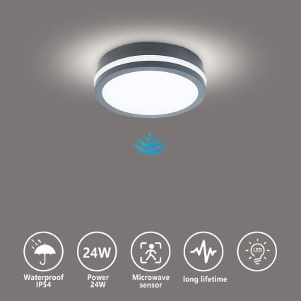 Brilagi - BENE LED/18W/230V Outdoor Light with Sensor, Ø 22 cm, Anthracite, IP54