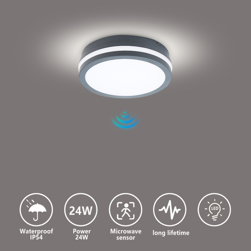 Brilagi - BENE LED/18W/230V Outdoor Light with Sensor, Ø 22 cm, Anthracite, IP54