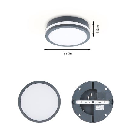 Brilagi - BENE LED/18W/230V Outdoor Light with Sensor, Ø 22 cm, Anthracite, IP54